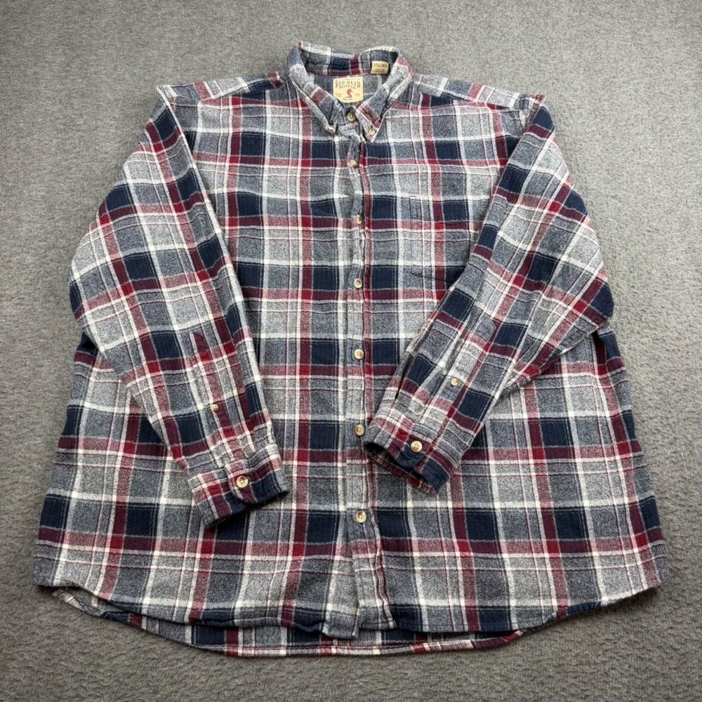Red Head Brand Co Mens 3XL Flannel Shirt Plaid Long Sleeve Blue Red Cotton 3TG